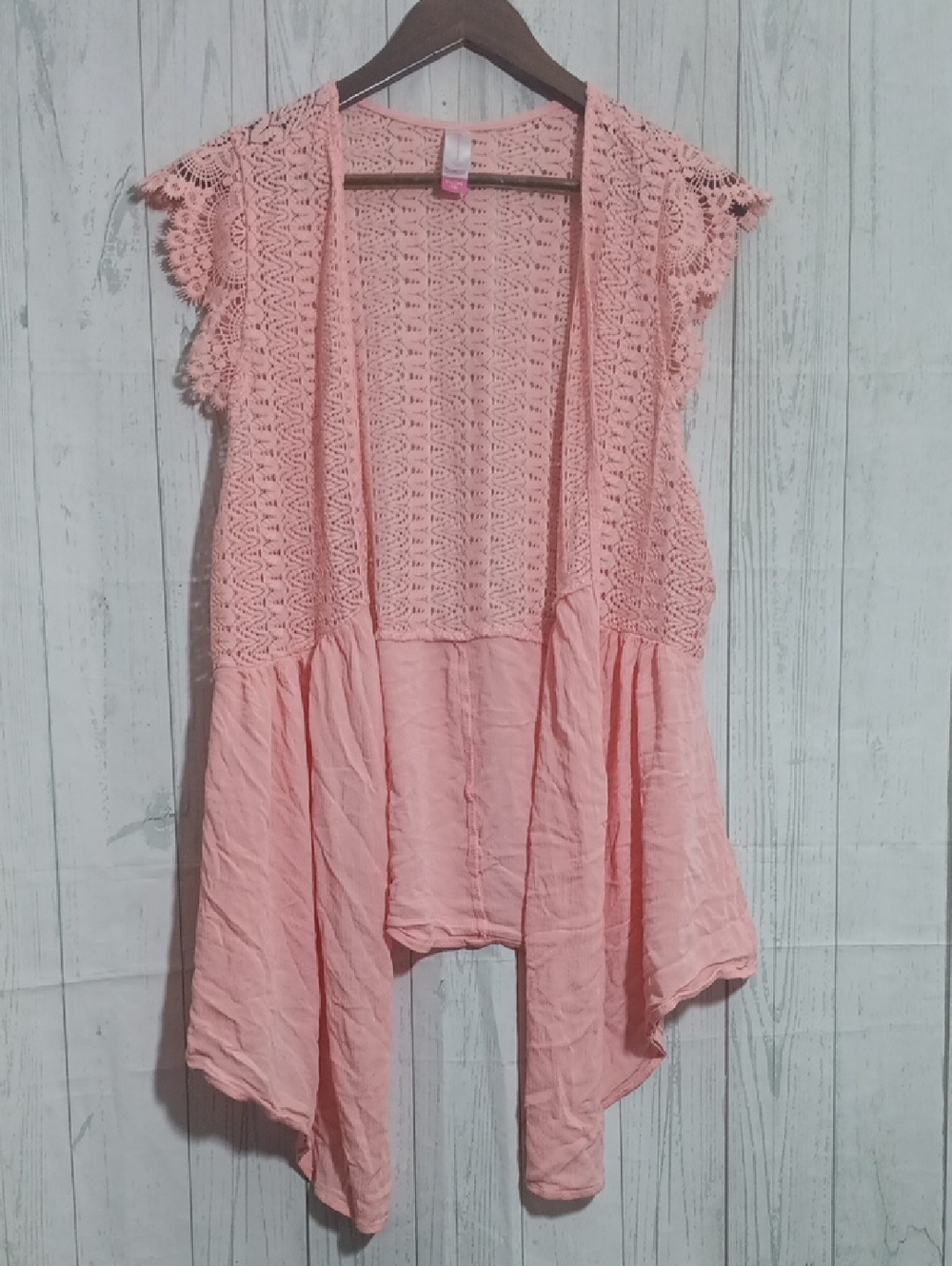 No Boundaries Pink Crochet & Gauze Open Front Vest Sz XXL 2XL